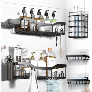 Wall-Mounted Black Bathroom Storage Shelf - Modern Bath Organizer